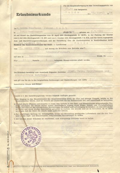 Die Erlaubnisurkunde 1954 Die Erlaubnisurkunde 1954